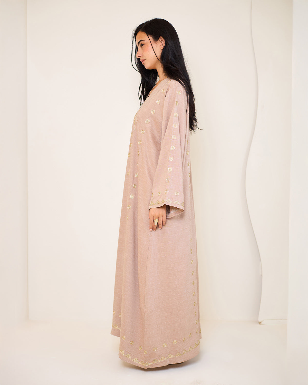 Tamara Beige Embroidered Cotton Kaftan Dress