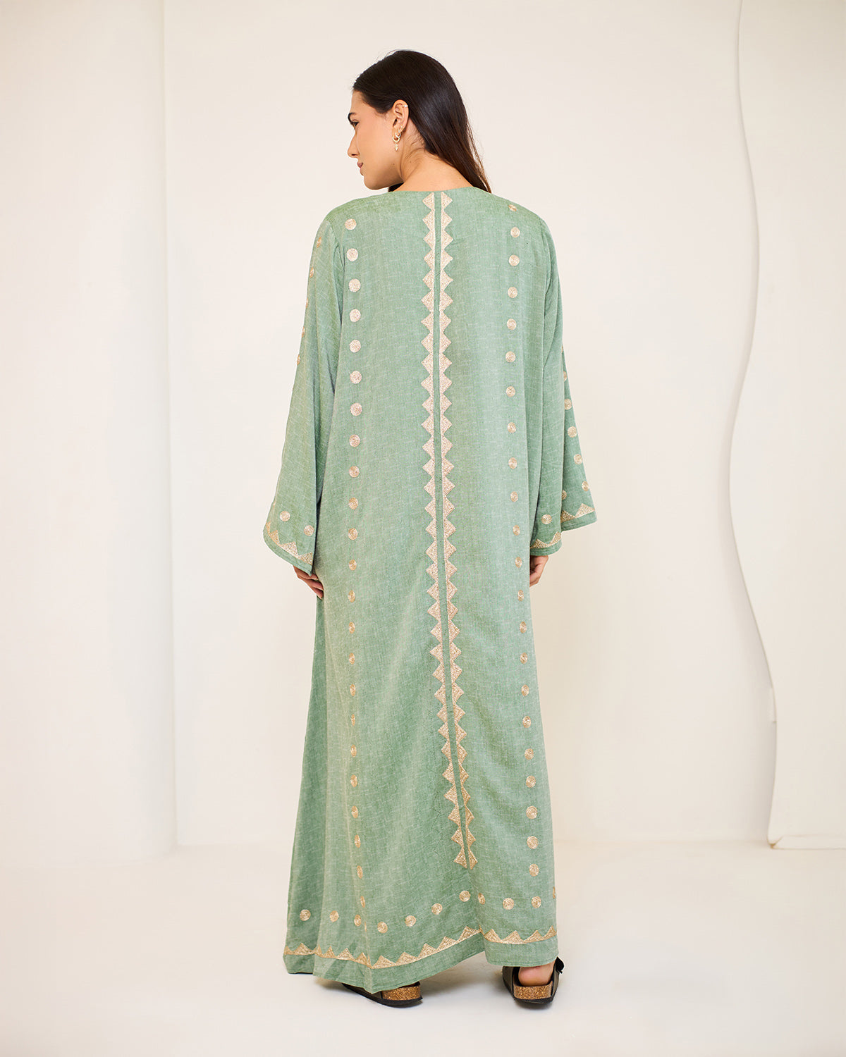Tamara Olive Green Embroidered Cotton Kaftan Dress