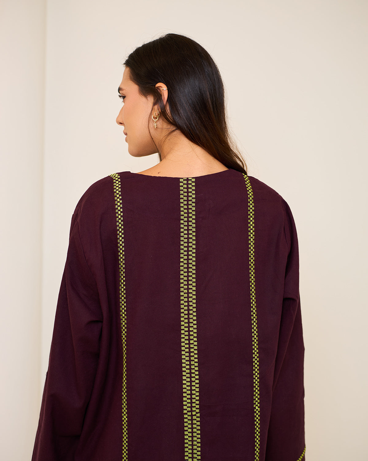 Aphrodite Burgundy Embroidered Linen Kaftan Dress