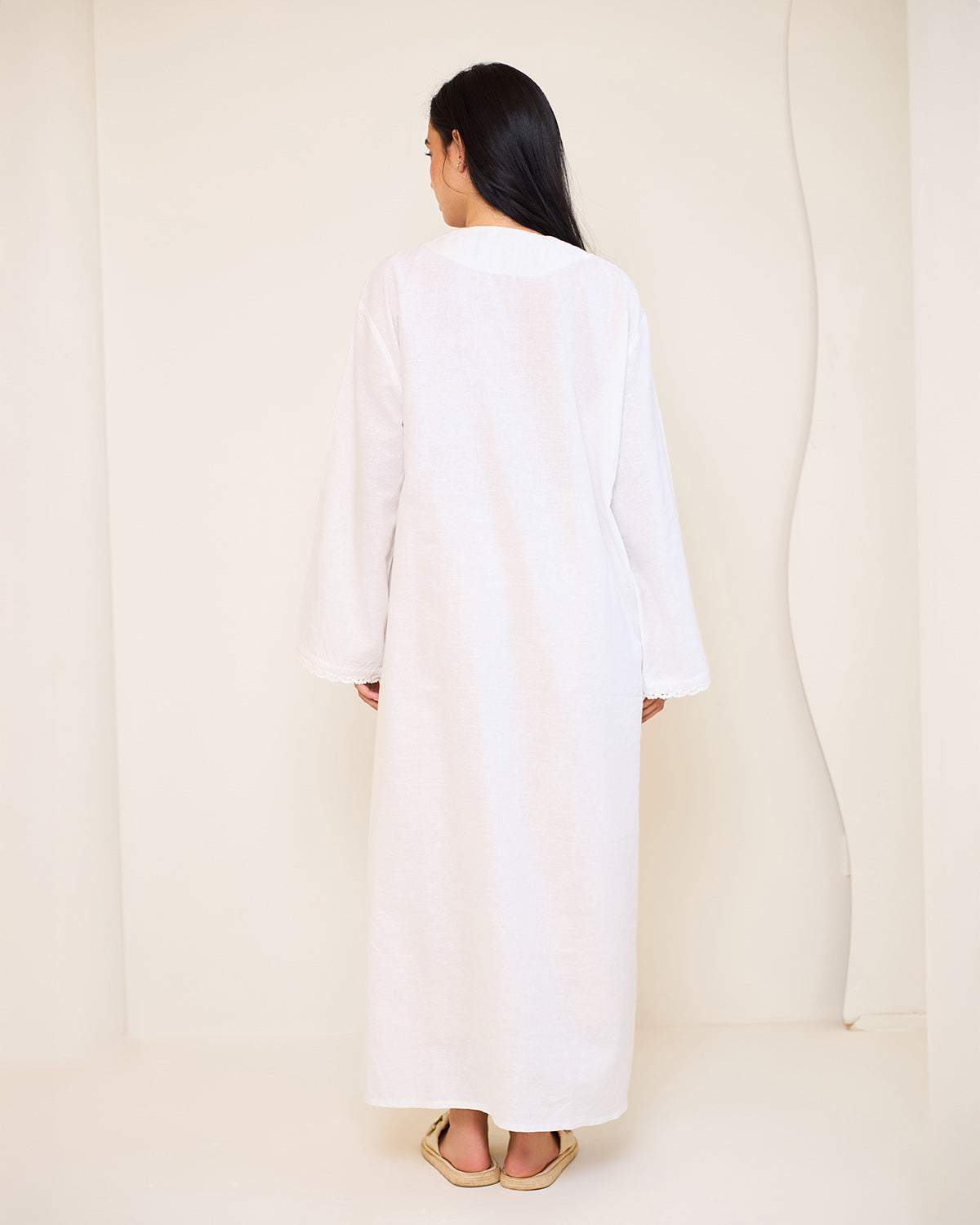 Asiya White Embroidered Linen Kaftan Dress