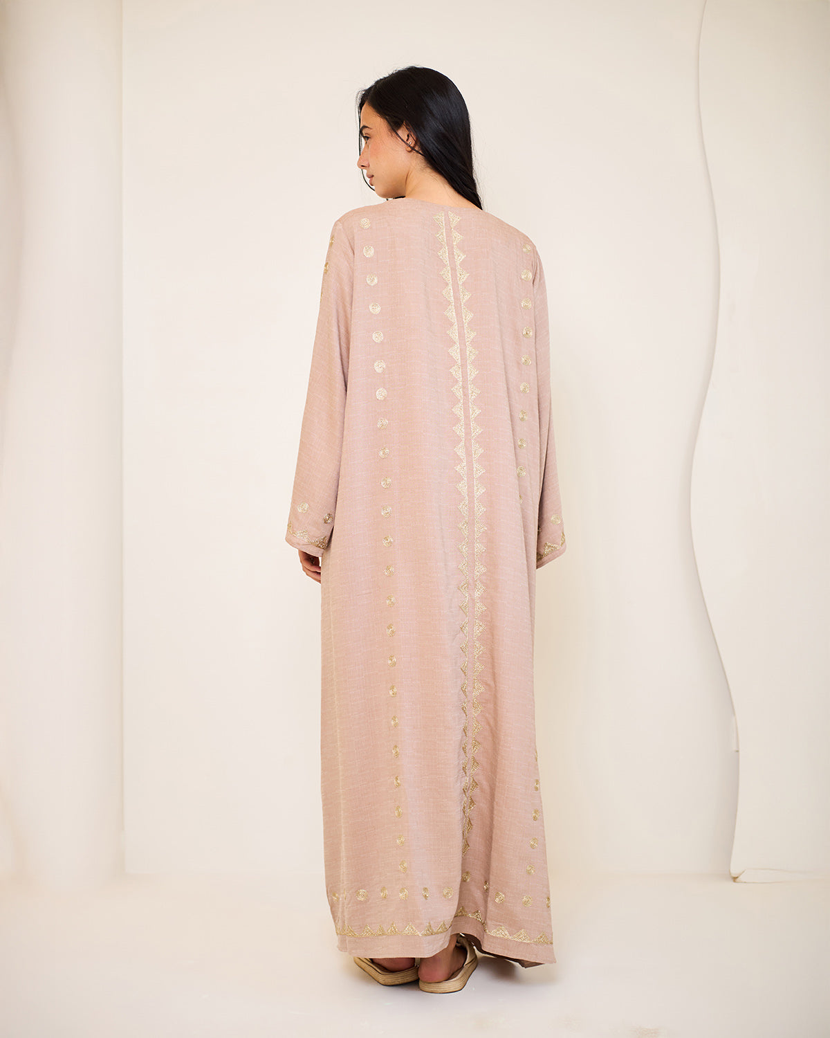 Tamara Beige Embroidered Cotton Kaftan Dress