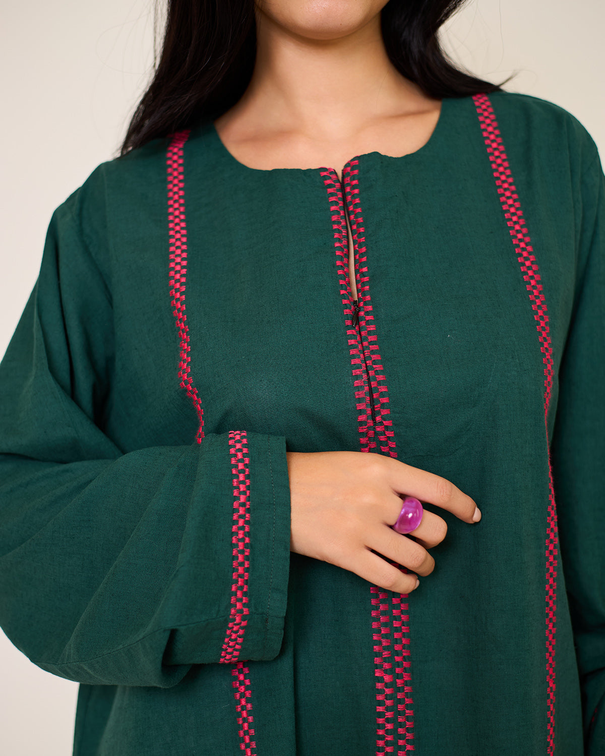 Aphrodite Dark Green Embroidered Linen Kaftan Dress
