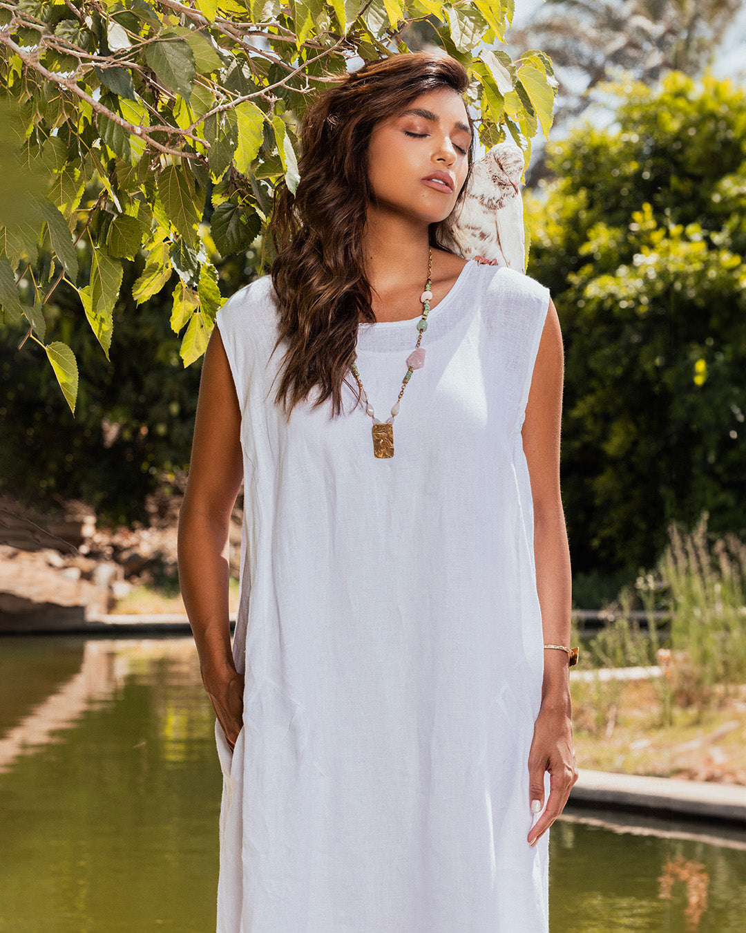 Cut linen dress white