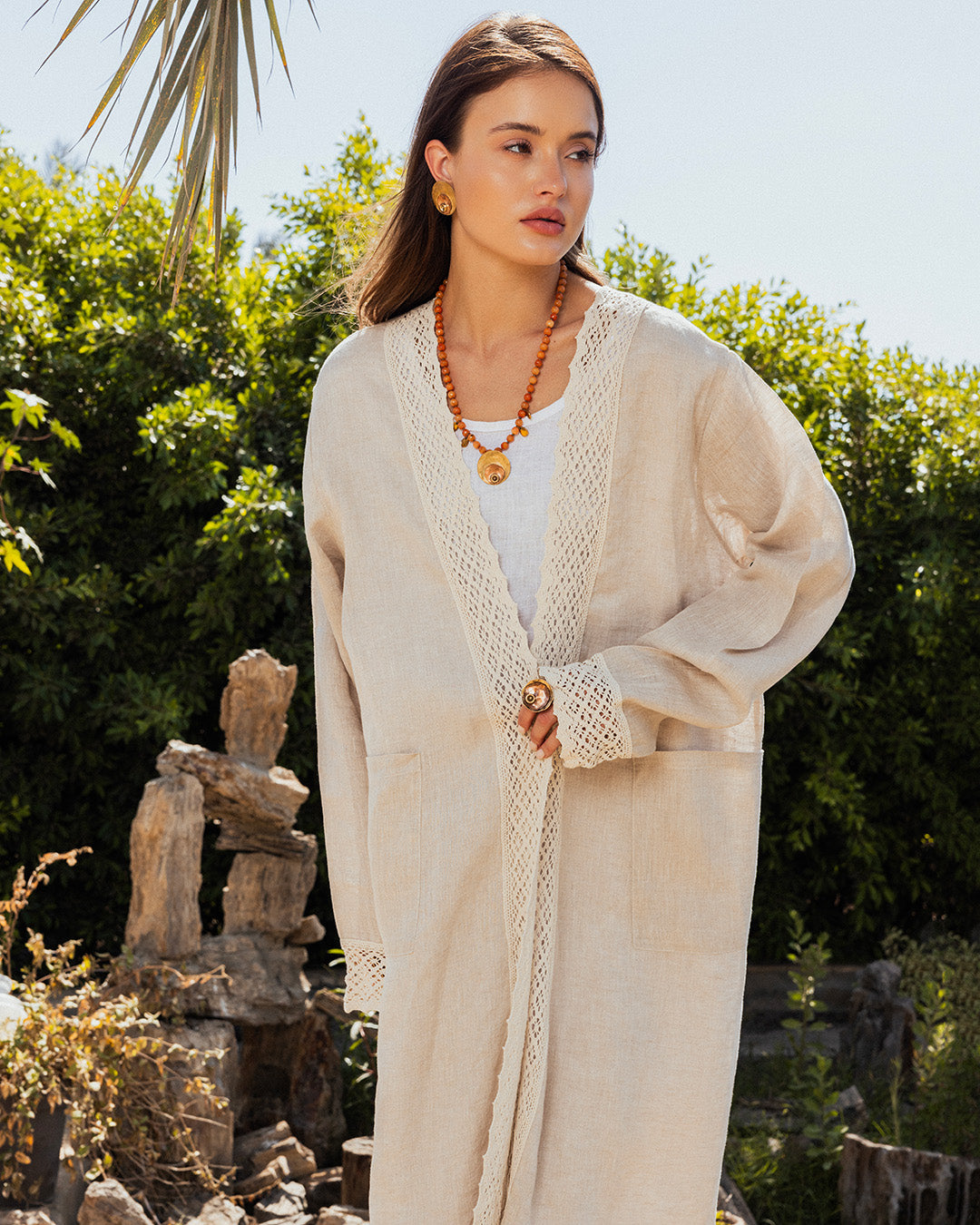 Bleeding Hearts Linen Kimono Beige