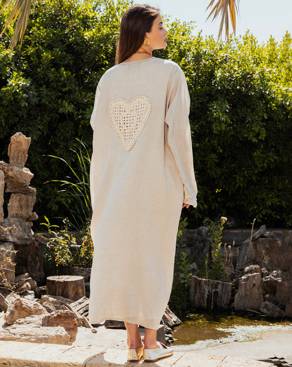 Bleeding Hearts Linen Kimono Beige