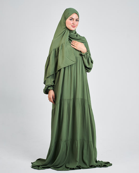 Olive Green Dress Essdal-Viscose Cotton