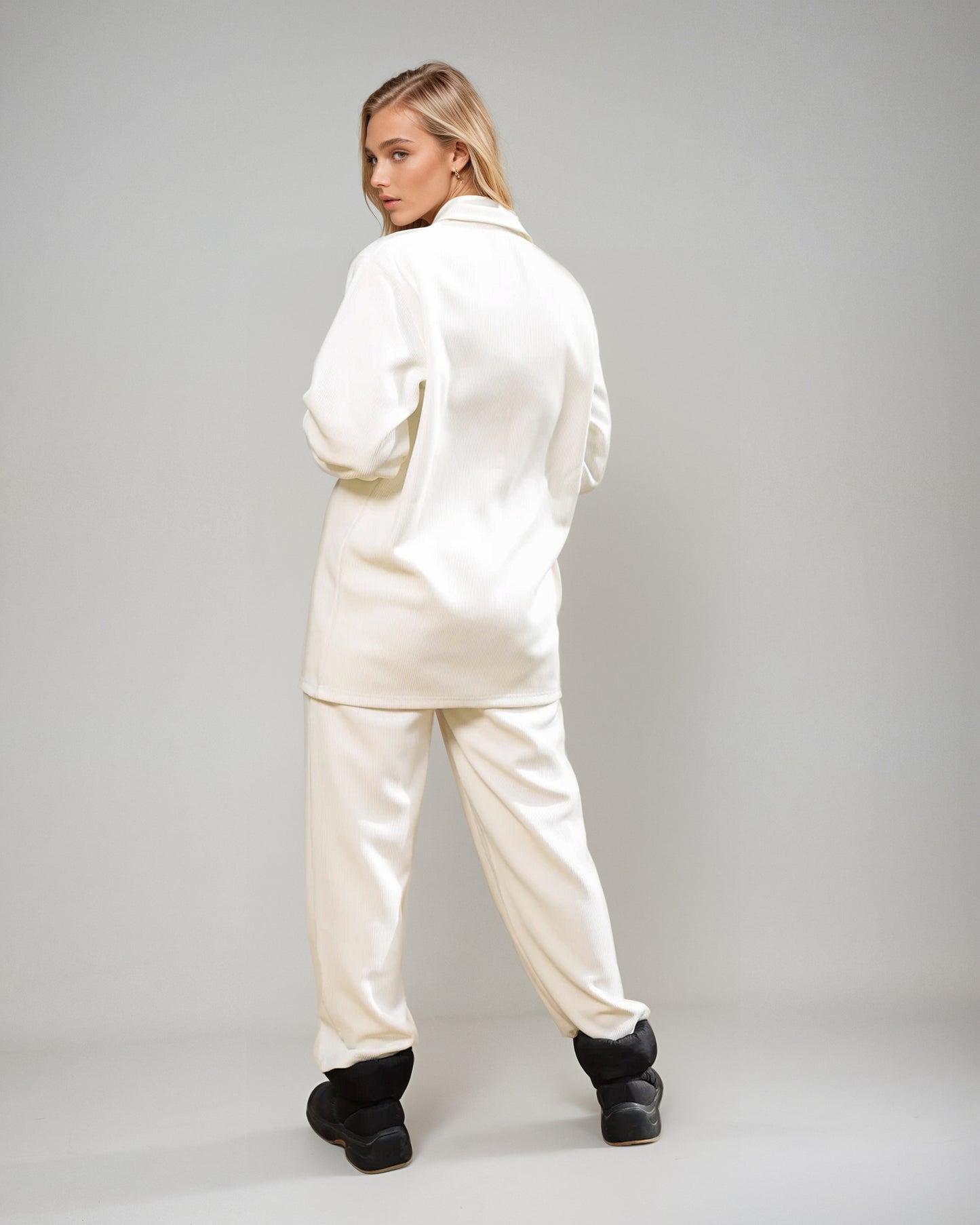 Ribbed Fleece Set-Off white