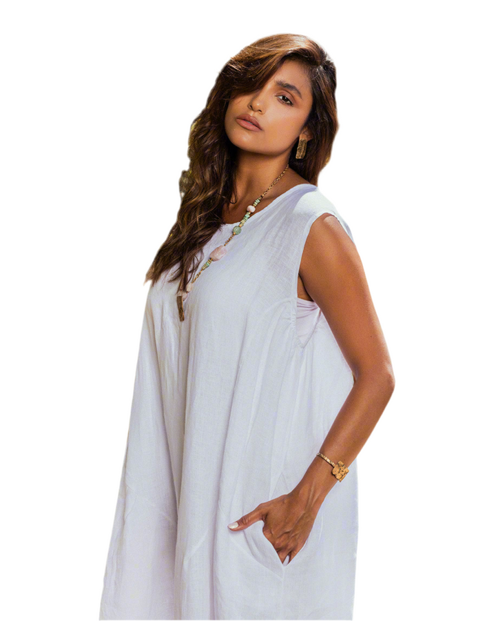 Cut linen dress white