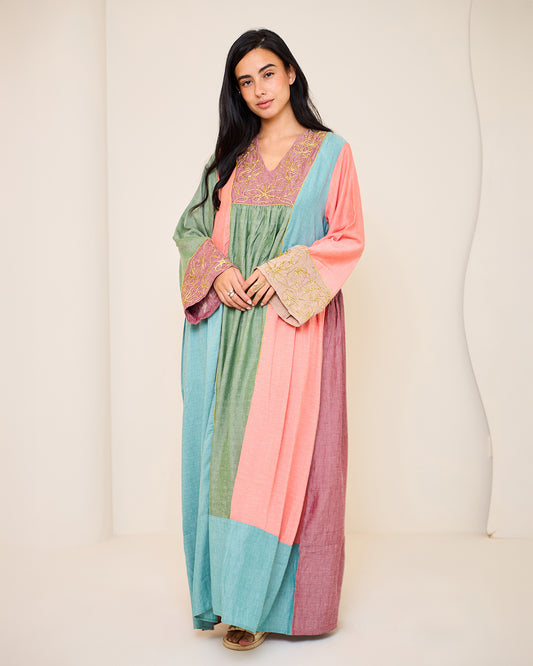 Isadora – Pure Cotton Patchwork Dress (Cool Tones Edition)