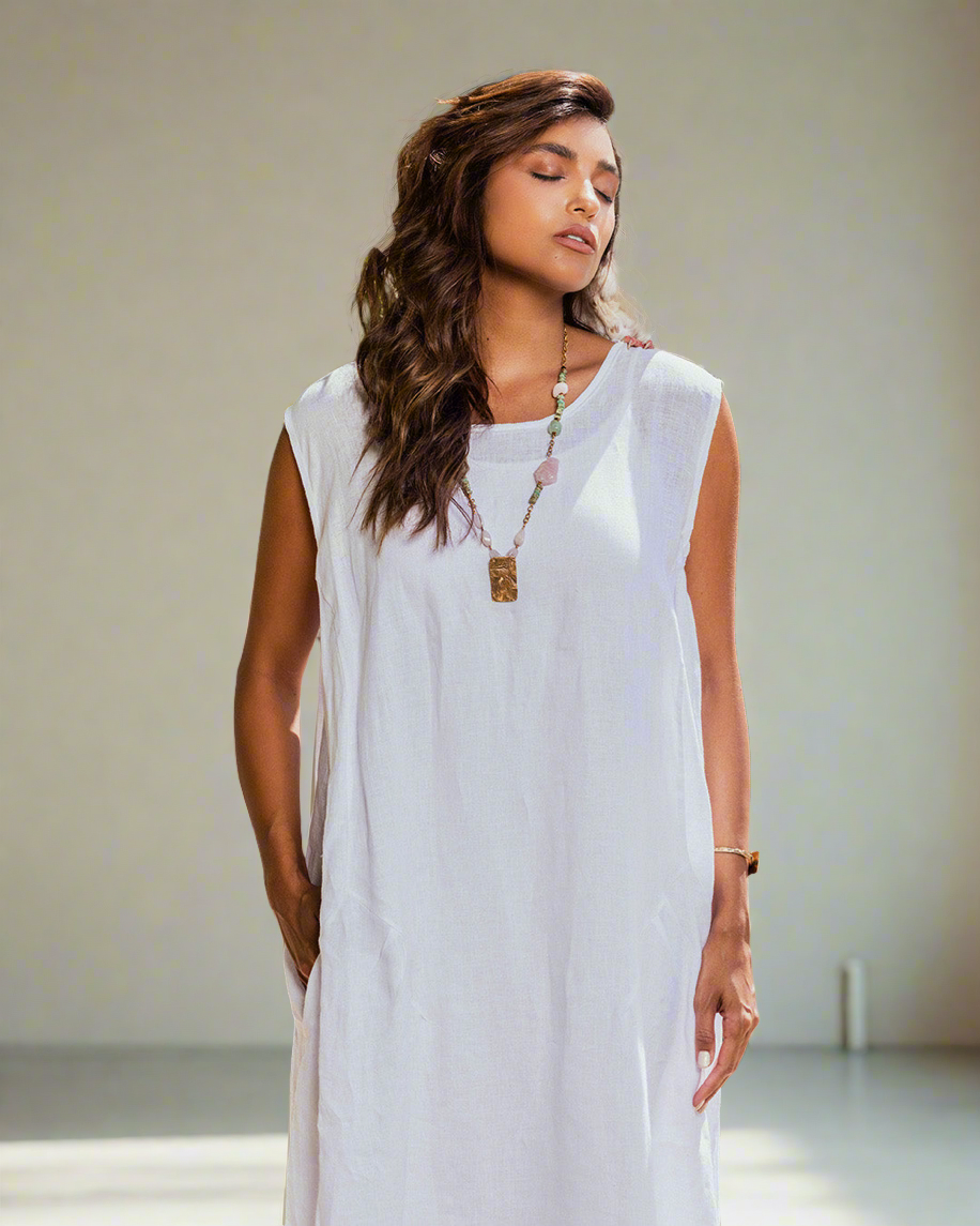 Cut linen dress white