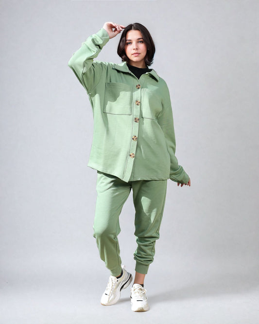 Buttoned Shirt Set-Mint Green