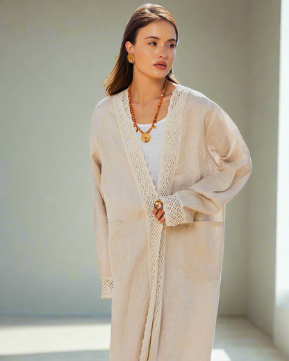 Bleeding Hearts Linen Kimono Beige