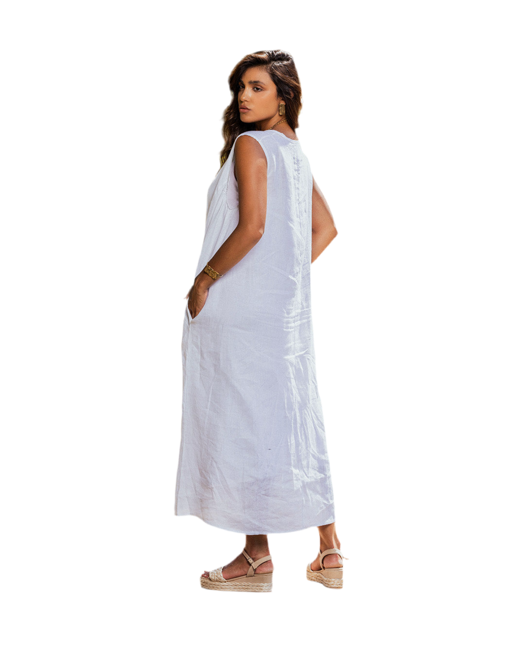 Cut linen dress white